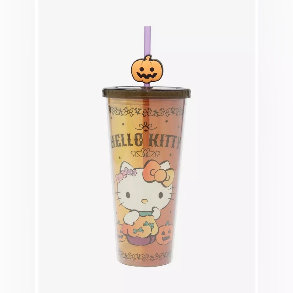 Super Cute Hello Kitty Halloween Tumblr with Pumpkin Straw